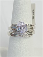 .925 Silver Fine CZ Wedding Set  Sz 7  CA