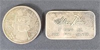 1 Troy Oz. .999 Fine Silver Bar & Coin (2)