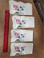 Lot of 4 vintage cross stitch linen napkins