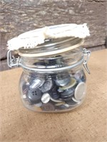Lot of Vintage buttons in crochet Bunny Glass Jar