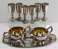 9 pc Silverplate Cream Sugar & Goblets