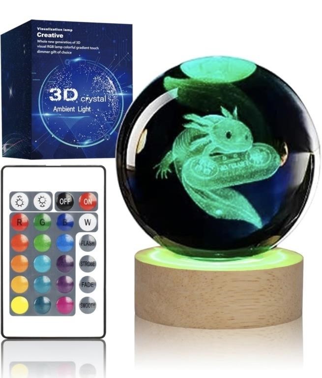 3D Axolotl Crystal Ball Night Light