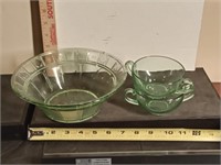3pcs 1930's green uranium glass bowl + 2 cups