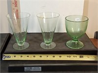 3pcs 1930's green uranium glass - 2 glasses