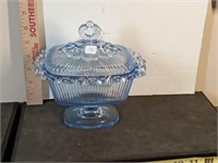 MCM blue glass lace edge candy dish