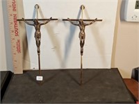 2 vtg brass Crucifixes