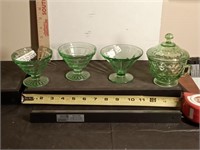 4pcs 1930's green uranium glass sherberts