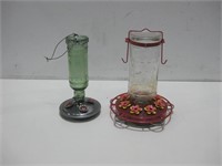 Two Glass Hummingbird Feeders Tallest 11"