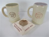 Amstel Beer Mugs and Antilleans Ashtray.