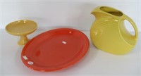 Unmarked Orange Platter, Fiesta Yellow Pitcher, &