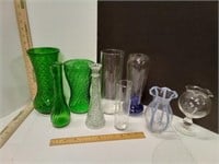 Green Glass Vases 3, Pressed Glass Bud Vase, Vase