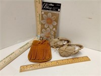 Infant Leather Moccasins, Leather Pouch & Bling