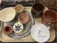 Redware Crocks with Decorative Pottery