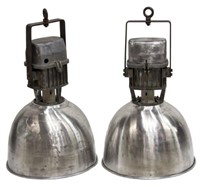 (2) VINTAGE BAJA INDUSTRIAL ALUMINUM HANGING LAMPS