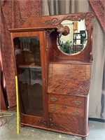 Burl Walnut Victorian Secretary Curio & Desk