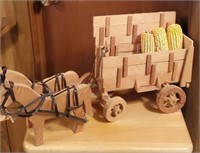 Handmade wooden horses and wagon