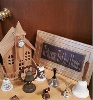Welcome to Our Home sign, handmade church, bells