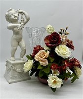 Ceramic Figurine, Planter and Crystal Vase