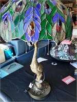 Peacock Lamp Tiffany Style, some repairs, 30"