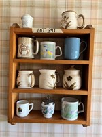 Wall shelf with coffee cups, egg coddler