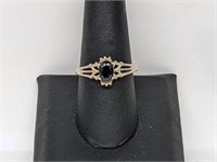 .925 Sterling Silver Sapphire/Diamond Ring