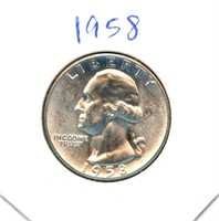 1958 Washington BU Silver Quarter