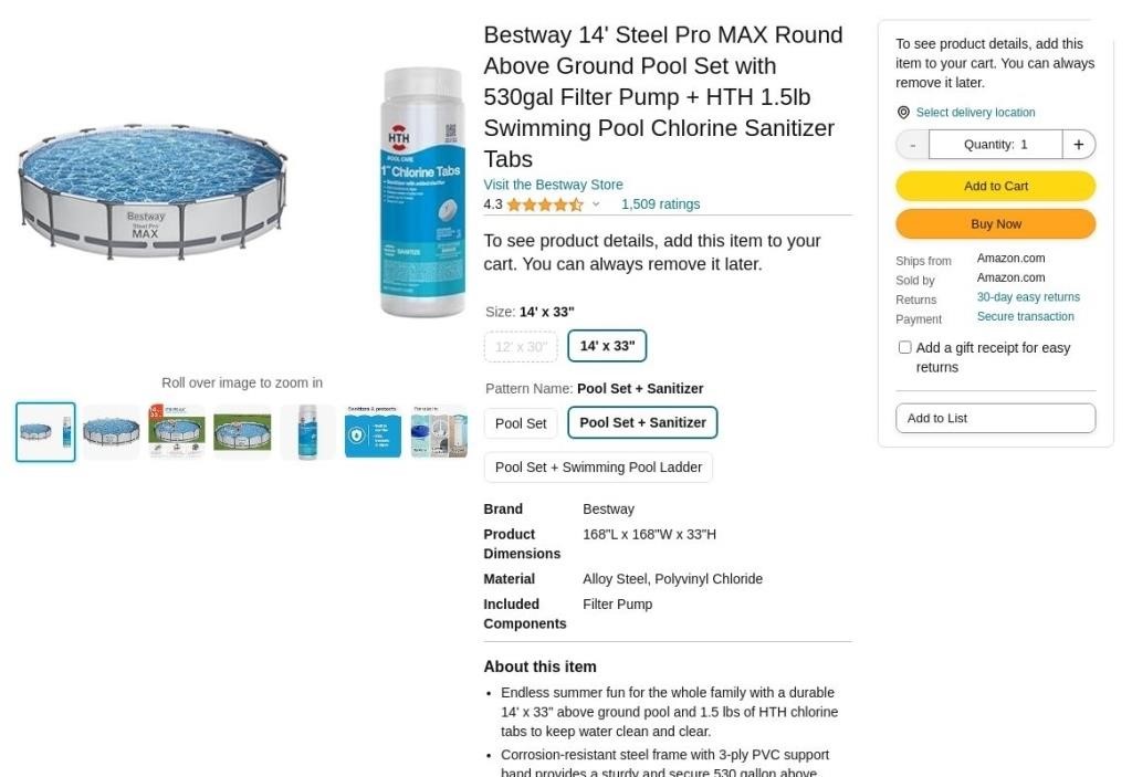 B6189  Bestway 14' Pool Set + HTH Chlorine Tabs