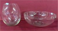 ETCHED GLASS BOWL AND GLASS VASE