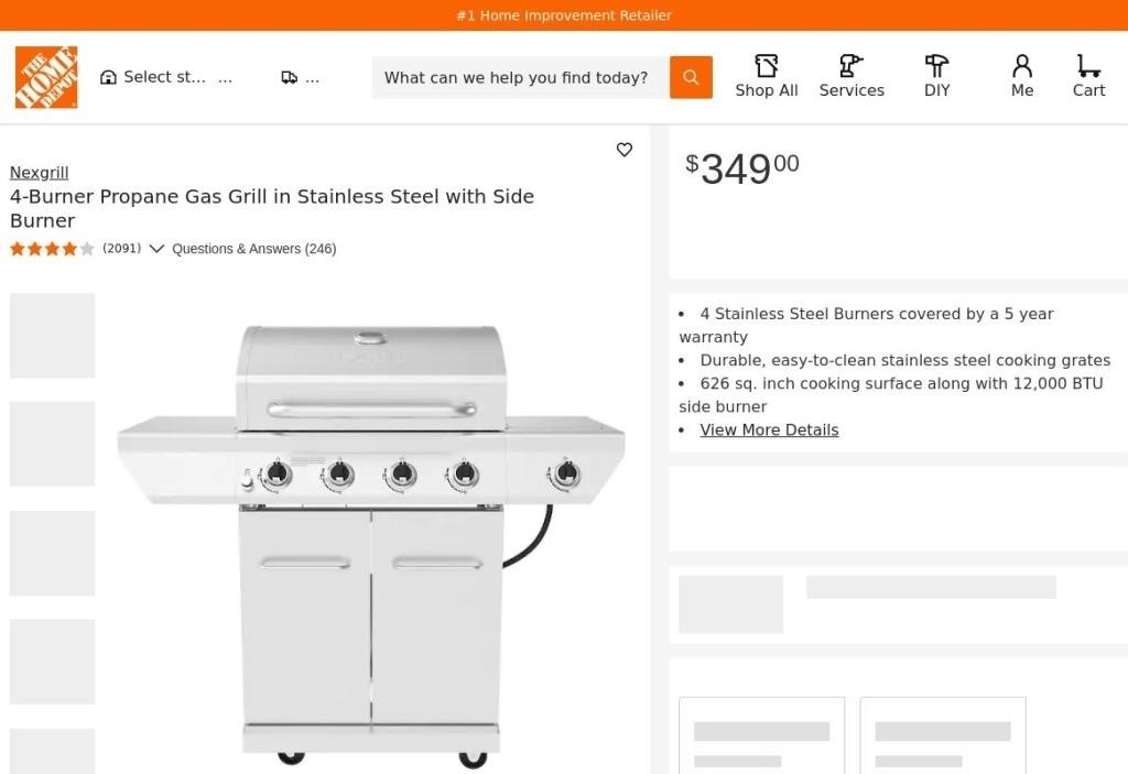 N7046  Nexgrill 4-Burner Gas Grill, Stainless Stee