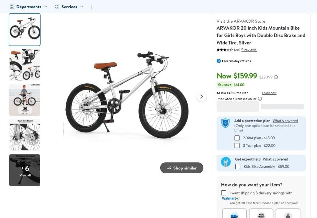 E4106  ARVAKOR 20" Kids Mountain Bike, Silver