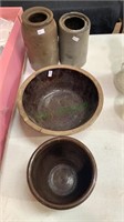 4 pieces of antique stoneware - 8 inch bowl, 5