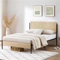 IDEALHOUSE Queen Size Bed Frame with Rattan Headbo