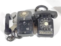 (KL) Vtg. Black Rotary Phones, 8" x 9" & 7" x 8"
