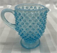 Fenton Blue Opalescent Glass Hobnail Sugar Bow