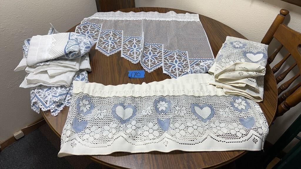 Blue heart curtain set ( 2 sides & valence) ,