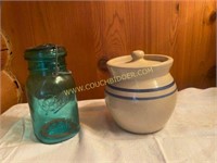 Small Double Striped Crock Jar with Lid