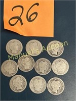 (10) BARBER DIMES VARIOUS DATES