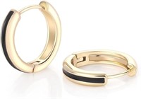18k Gold-pl. Black Enamel Huggie Earrings