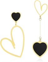 14k Gold-pl. Black Asymmetrical Heart Earrings