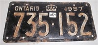 1957 Single Ontario License Plate 735 152