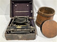 Typewriter, Wooden Bucket w/ Lid