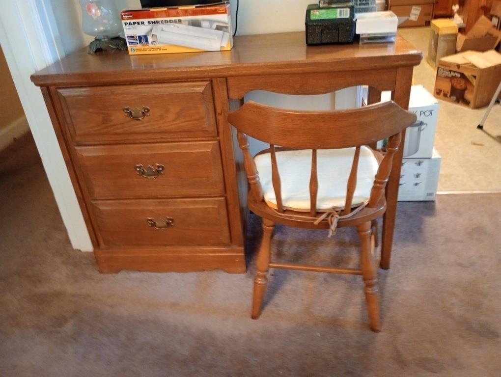 Nice Vintage oak desk and chair. Items on top