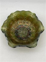 Millersburg Green Rosalind Carnival Glass Ruffled