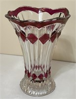 9" Cranberry & Clear Heavy Vase
