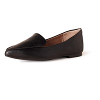 Essentials Women's Loafer Flat, Black Faux Leathe