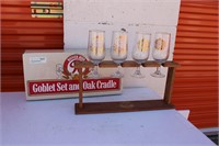 Vintage Rainier goblet set with oak cradle