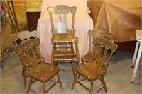 Set of 6 Plank Seat Stenciled Kitchen Chairs