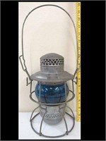 BLUE SHADE RAILROAD LAMP FRAME MARKED CMSTP&P