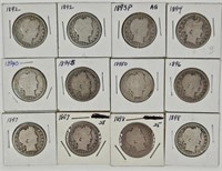12 Well Circulated Barber Quarters 1892-1898