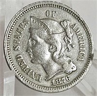 Low Mintage 1876 U.S. Three Cent Nickel XF/AU
